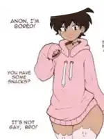 a cartoon of a girl wearing a pink hoodie and thigh high socks .