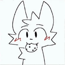 a black and white drawing of a cartoon character with a cookie in his mouth .