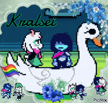 a pixel art of a swan with the name kraalsei