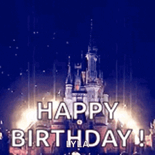 a happy birthday gif with a castle in the background