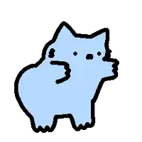 a drawing of a blue cat with a black outline on a white background .
