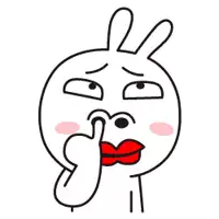 a cartoon of a rabbit with red lips covering his nose .