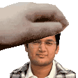 a hand is holding a man 's head in a pixel art style .