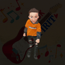 a man with his fist in the air is standing next to a guitar and the word spirit