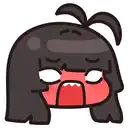 a cartoon character with black hair and a red mouth is making an angry face .