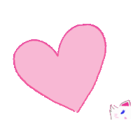 a white cat is holding a large pink heart in its paws