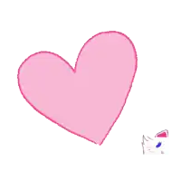 a white cat is holding a large pink heart in its paws