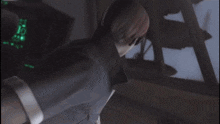 a man in a video game is looking out a window at something