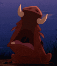 a cartoon warthog with its mouth wide open and horns