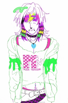 a drawing of a person wearing a mtv music television shirt