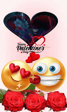 a happy valentine 's day greeting card with smiley faces and roses