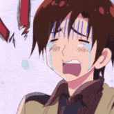 a close up of a cartoon character crying with tears running down his face
