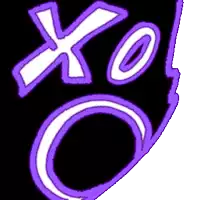 a purple and white drawing of a face with the word xo on it