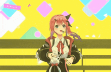 a girl with a teddy bear on her shoulder is waving her hand