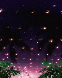 a ferris wheel is lit up at night with a purple sky