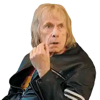 a man with blonde hair and a black leather jacket