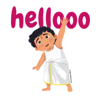 a cartoon drawing of a boy waving with the word hellooo above him