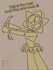a drawing of a cartoon character with the words this is the best work i 've ever seen