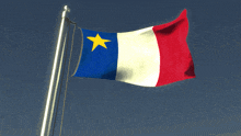 a blue white and red flag with a yellow star in the middle