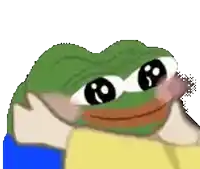 a green frog with big eyes is smiling and looking at the camera on a blue background .