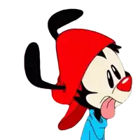 a cartoon character is holding a stopwatch and sticking his tongue out .