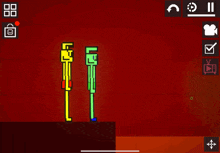 a screenshot of a video game with a yellow stick figure standing on a red wall