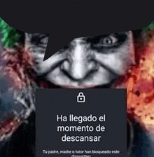 a picture of a joker with a speech bubble that says ha llegado el momento de descansar