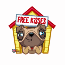 free kisses cute pug puppy dog eyes dog house i love you