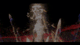a woman in a white dress is surrounded by a bunch of sharp objects