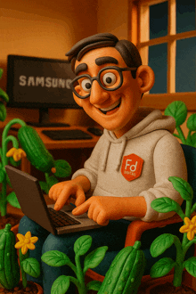 a cartoon character with a fd logo on his sweatshirt