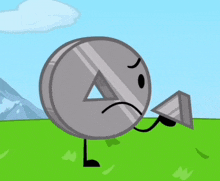 a cartoon drawing of a coin with a face