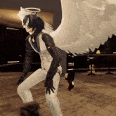 a video game character with angel wings and a halo