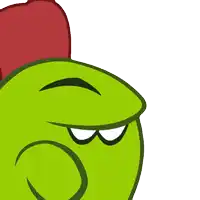 a close up of a green cartoon character with a big eye