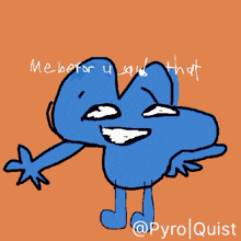 a drawing of a blue cartoon character with the words me before u and me after u