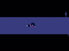 a cartoon character is laying on the ground in a dark room while another character stands in the background .