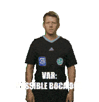 a man wearing a black adidas shirt says var able boca