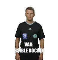 a man wearing a black adidas shirt says var able boca