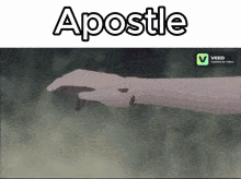 the word apostle is on a screen with a hand