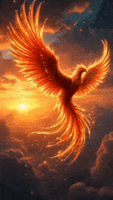 a phoenix is flying in the sky with its wings outstretched .