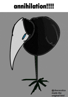 a black and white drawing of a bird with the words annihilation written below it