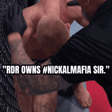 a picture of a man with the caption " rdr owns #nickalmafia sir . "