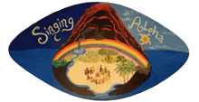 a sign that says singing aloha with a rainbow