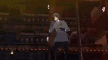 a man in a suit is crawling on the ground