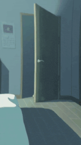 a cartoon eevee is sitting on a bed in a room