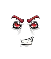 a cartoon face with red eyes and a white teeth