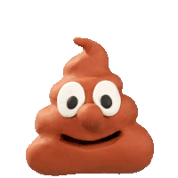 a cartoon poop with white eyes and red swirls coming out of it