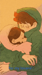 a drawing of two people hugging with the words for my louane below