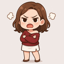 a cartoon drawing of a girl with her arms crossed
