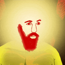 a drawing of a man with a red beard on a yellow shirt