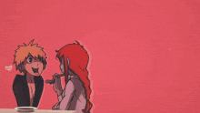 a cartoon of a boy and a girl with a speech bubble in their mouth